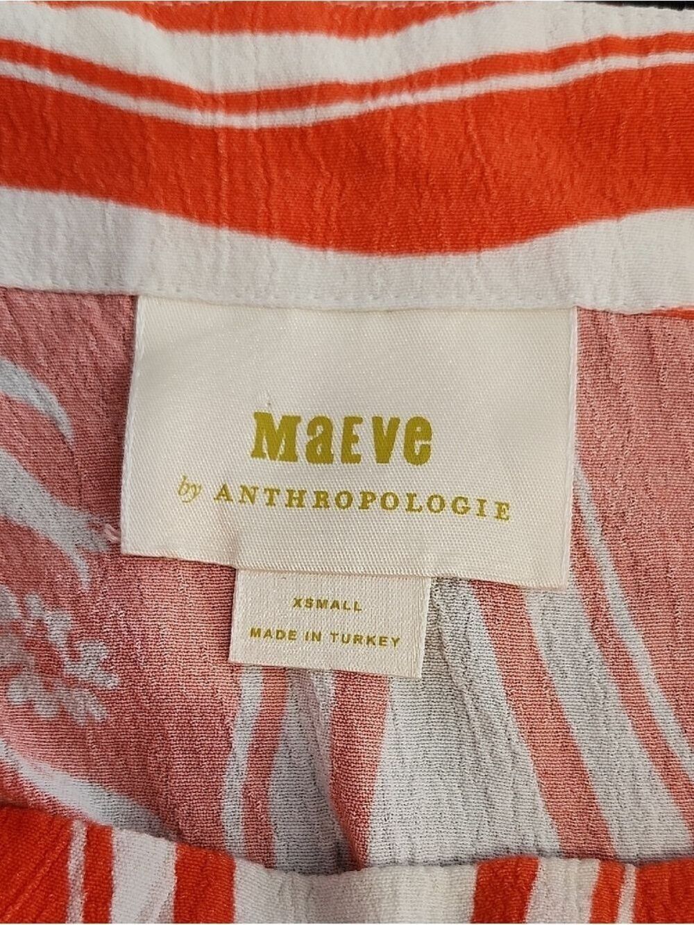 Anthropologie Maeve Romina Scarf Print Floral Coral Short-Sleeve Top Size XS EUC - Picture 3 of 6